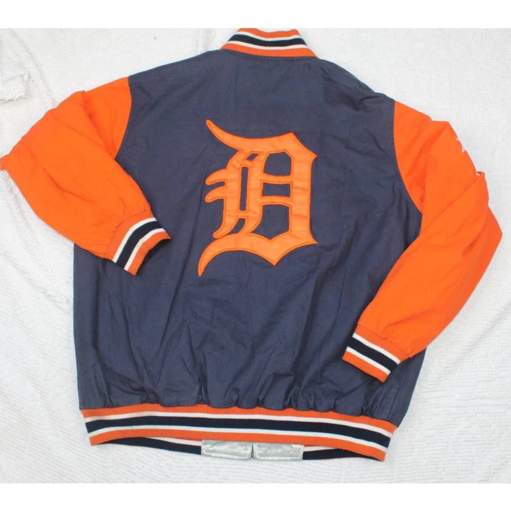 Vintage Detroit Tigers Reversible jacket Silver navy orange Size Large - Picture 4 of 10